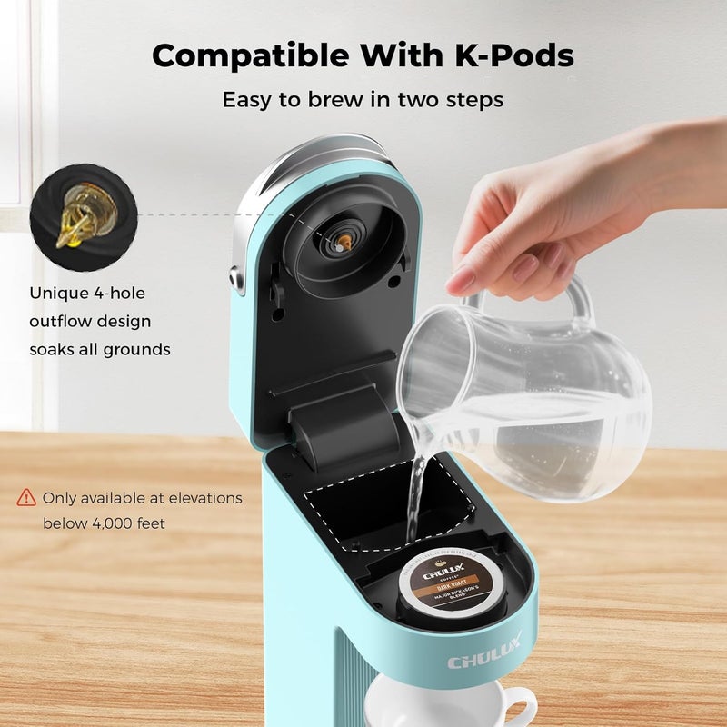 CHULUX Slim Single Serve Coffee Maker, Lightweight K-pod Coffee Machine for Travel & Home, Cyan - Image 3